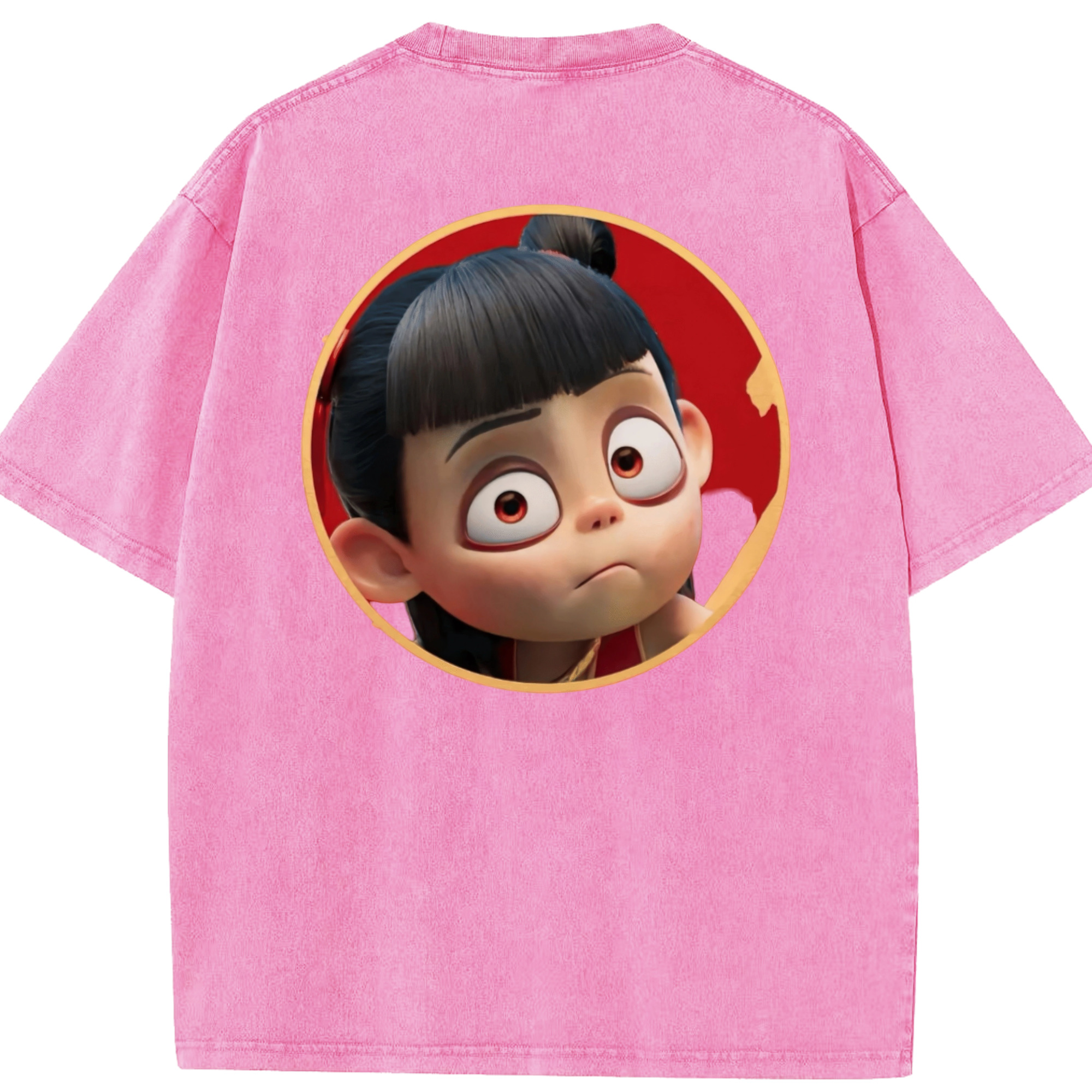 （画像用） Ne Zha 2 ナタ 魔童の大暴れ 綿100% ヴィンテージ風 半袖Tシャツ（背面プリント）